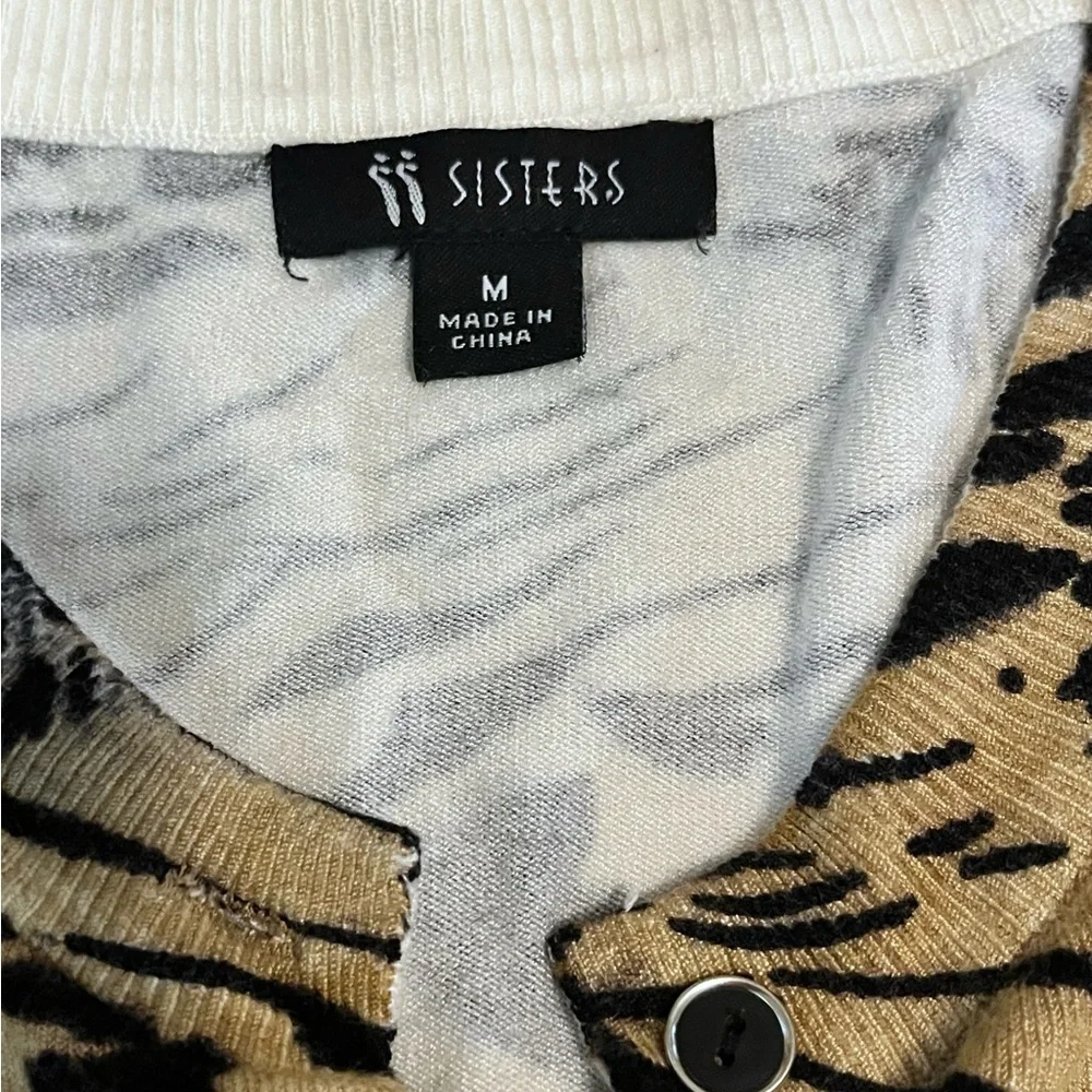ii Sisters Abstract Mixed Animal Print Button Front Cardigan Sweater size m